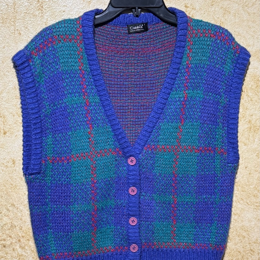 Casual Corner Blue and Green Plaid Women's Sweater Vest